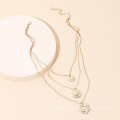 Stacked multi-layer necklace female tide net celebrity ins European and American cold wind metal sequined clavicle chain